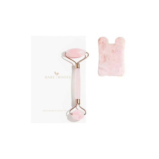 Bare Roots Rose Quartz Gua Sha & Facial Roller Tool Kit